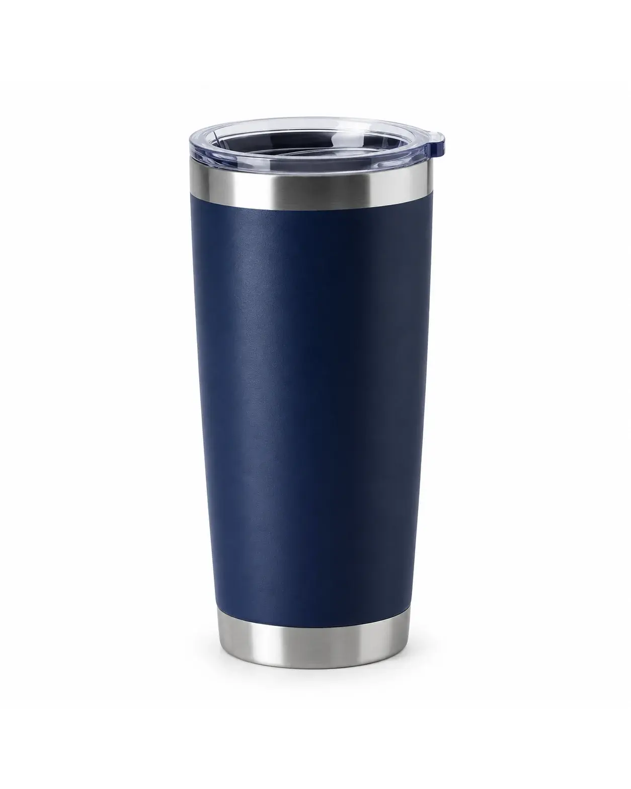 20 oz insulated travel tumbler in navy with clear lid
