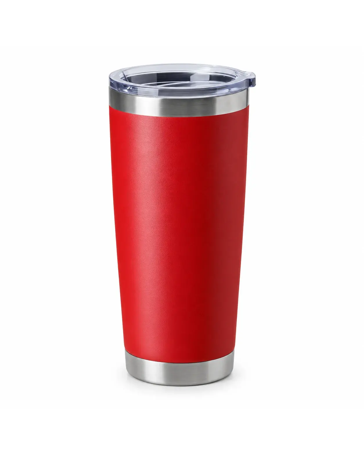 20 oz insulated travel tumbler in red with clear lid